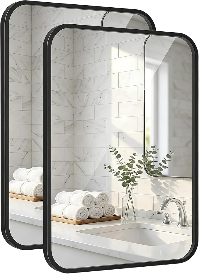 2-Pack 24x30 Inch Matte Black Bathroom Vanity Mirrors | Flush Mount Deep Set Metal Wall Mirror for Over Sink | HD Shatterproof Glass, Rustproof