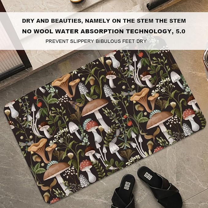 Bath Mat Rug,Bobo Mushrooms Non Slip Quick Dry Super Absorbent Thin Bathroom Rugs Fit Under Door-Easy to Clean Bathroom Floor Mats-Shower Rug for Shower Sink Bathtub(20" x 31"in)