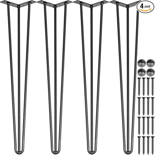 VEVOR Hairpin Table Legs 18" Black Set of 4 Desk Legs 880lbs Total Load Capacity Hairpin Desk Legs 3 Rods for Bench Desk Dining End Table Chairs Carbon Steel DIY Heavy Duty Furniture Legs