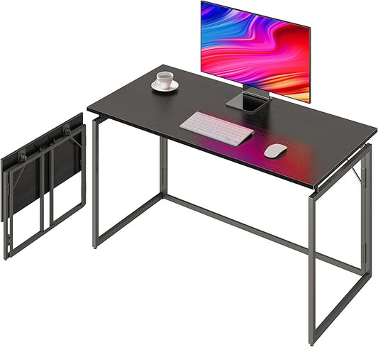 alawooder Folding Desk - 39.4” Wood Top Foldable Desk for Small Spaces | No Assembly Required Compact Desk for Home Office, Writing, and Study