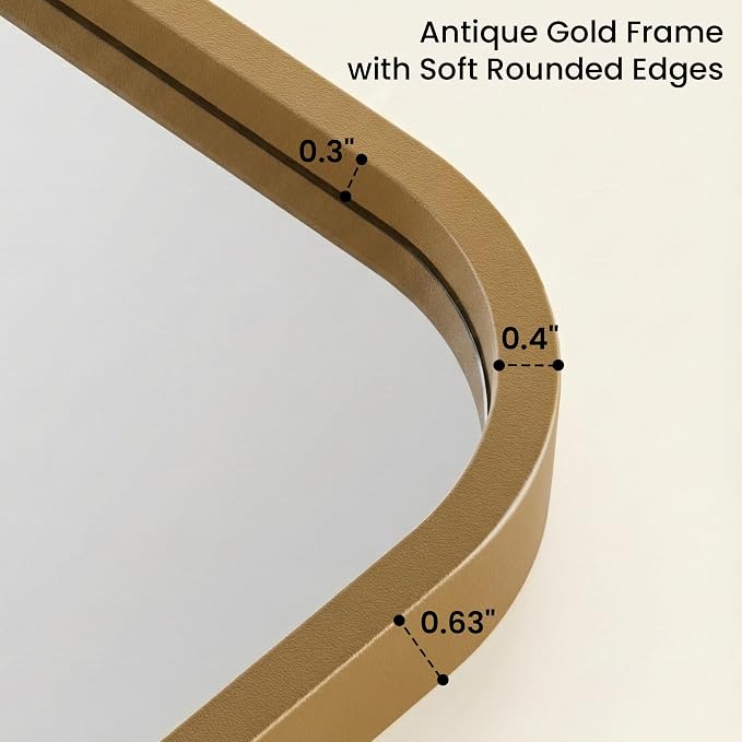 2-Pack 22x30 Inch Antique Gold Bathroom Vanity Mirrors | Flush Mount Deep Set Metal Wall Mirror for Over Sink | HD Shatterproof Glass, Rustproof