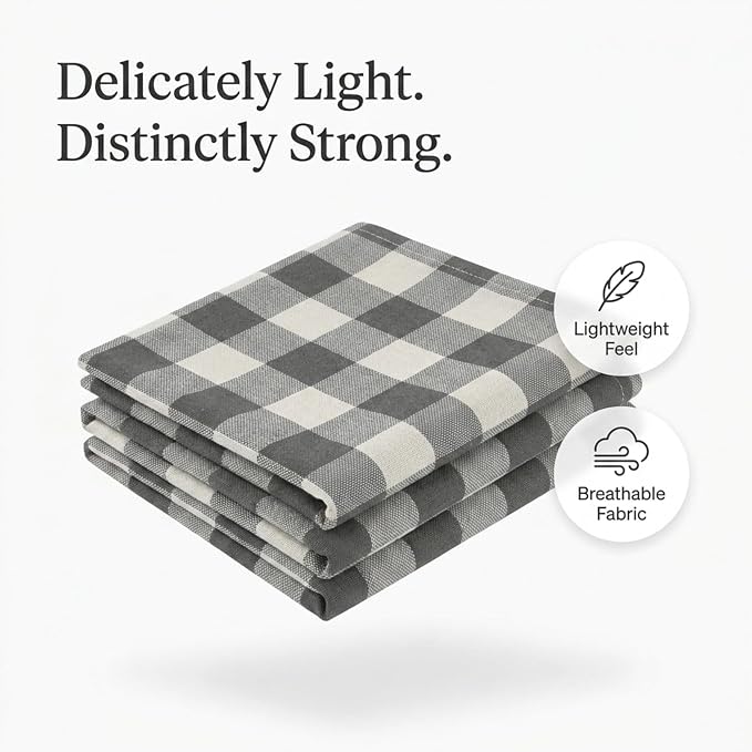 Multi Check Tea Towels 12 Pack Combo, 18"x26", Dish Towels for Kitchen Drying, Reusable Rags, Absorbent, Washable Cloths, Cleaning Towels for Dishes - Rust, Tan, Grey, Burgundy, Brown