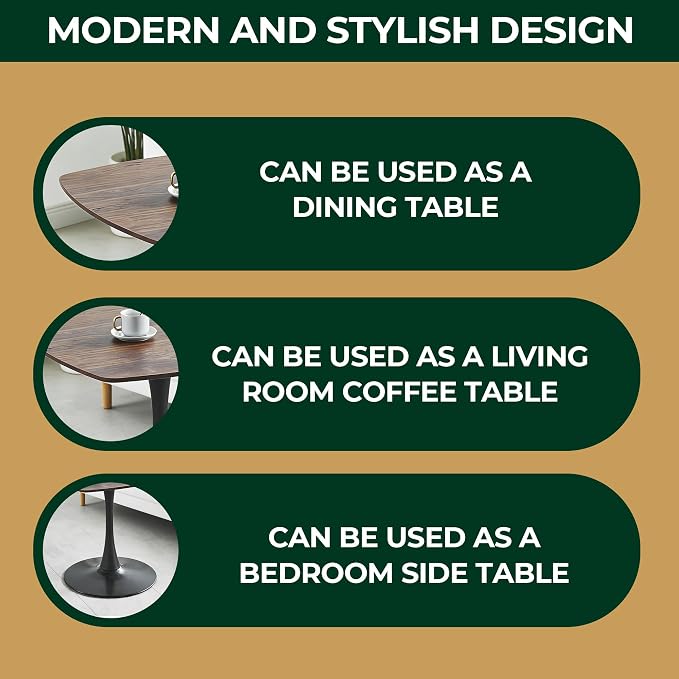31.5" Square Dining Table for 2-4 People with Walnut Tabletop,Mid-Century Walnut Tulip Kitchen Table, Pedestal Base Table for Small Space Home Office Living Room