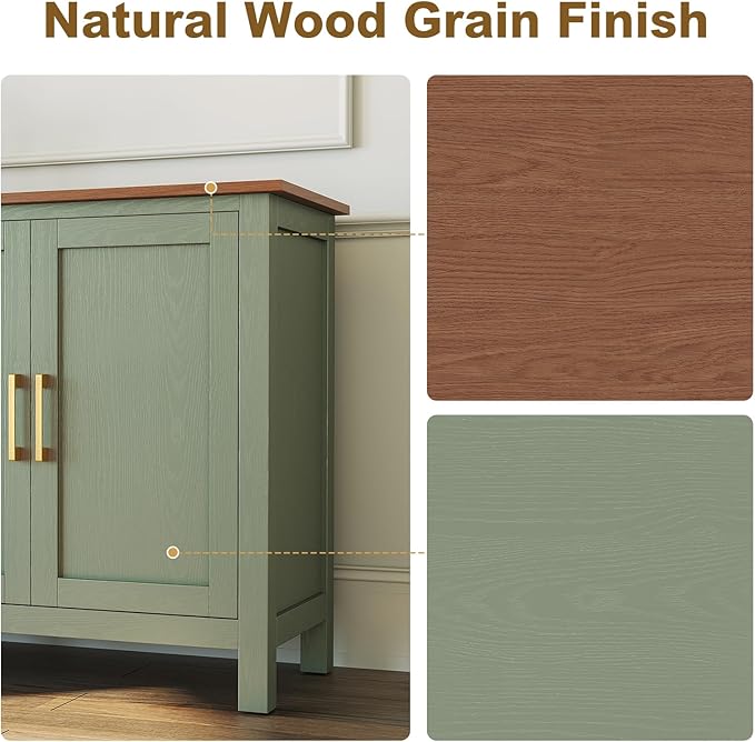 ARTPOWER Large Sideboard Buffet Cabinet with Storage, 60" Accent Cabinet Modern Buffet Table with Adjustable Shelf, Credenza Green Storage Cabinet for Dining Room, Living Room, Kitchen, Entryway