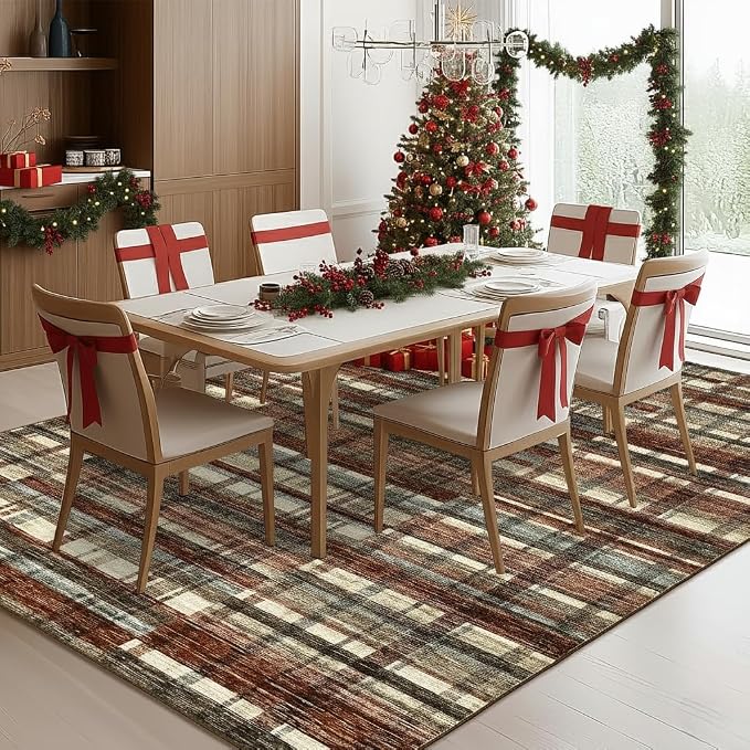 Washable Rug 10x13 Area Rug for Bedroom Modern Christmas Living Room Rug Non Slip Rustic Large Area Rug Soft Non Shedding Throw Rugs Stain Resistant Carpet for Dining Room Nursery 10'x13'