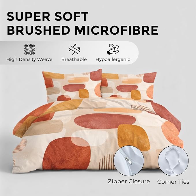 Boho Duvet Cover King Size, Mid Century Bedding Set 3 pcs with 2 Pillow Covers, Modern Abstract Bedroom Decor, Soft Microfiber Reversible, Zipper & Ties KJJT 109