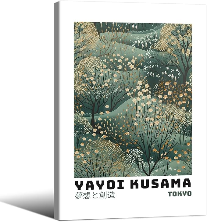 Yayoi Kusama Inspired Poster Japanese Botanical Wall Art Abstract Yayoi Kusama Print Modern Ukiyo-e Japanese Gallery Wall Decor 20x30in Framed for Home Bedroom Decorations