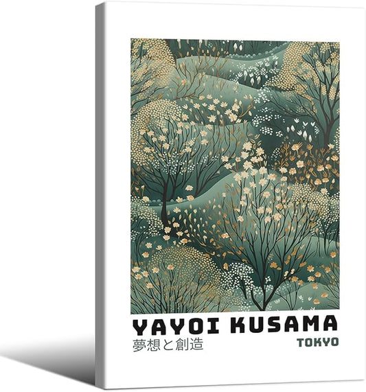 Yayoi Kusama Inspired Poster Japanese Botanical Wall Art Abstract Yayoi Kusama Print Modern Ukiyo-e Japanese Gallery Wall Decor 20x30in Framed for Home Bedroom Decorations