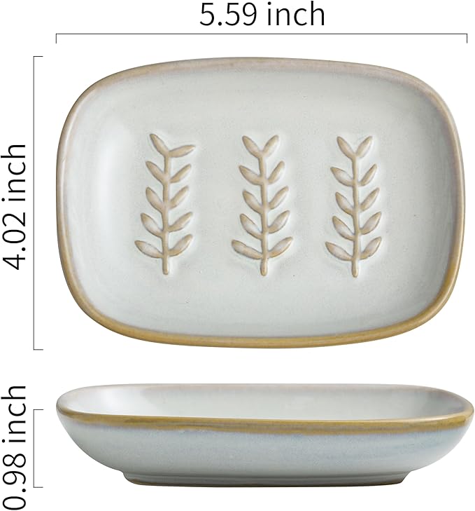 Soap Dish Bar Cleaner Dish for Shower, Ceramic Soap Dishes for Large Soap Bar Shampoo or Sponge, Shower Soap Dish Soap Saver Tray for Bathroom Kitchen Sink, Easy to Clean (Pack of 2)
