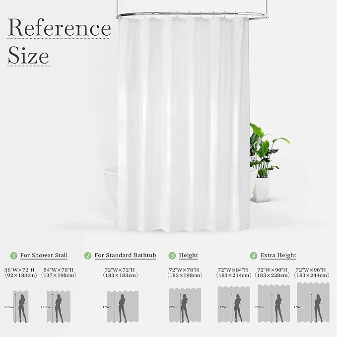 KGORGE Non See Through Sheer Shower Curtain for Bathroom, Privacy Button Hole Waterproof Lightweight Shower Curtains for Bathtub Hotel Washable, White, 72 x 72 inches Long, 1 Panel, Hooks Included