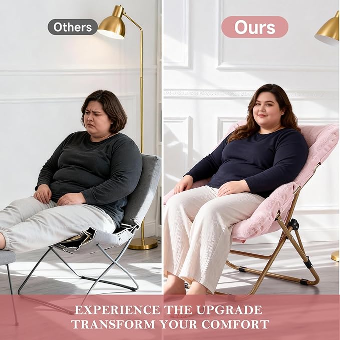 Furlide Modern Pink Faux Fur Foldable Metal Frame Recliner Chair for Bedroom, Living Room, Balcony
