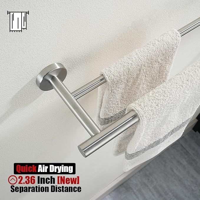 JQK Double Bath Towel Bar, 33 Inch 304 Stainless Steel Thicken 0.8mm Towel Rack for Bathroom, Towel Holder Brushed Finished Wall Mount, Useable Length 30 Inch, TB100L30-BN