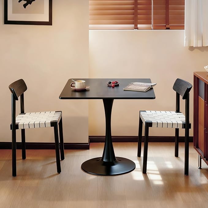 Square Dining Tulip Table for 4, Mid-Century Modern Table with Sturdy Metal Pedestal for Kitchen, Bistro, Cafe, Leisure (Black, 31.5 INCH)
