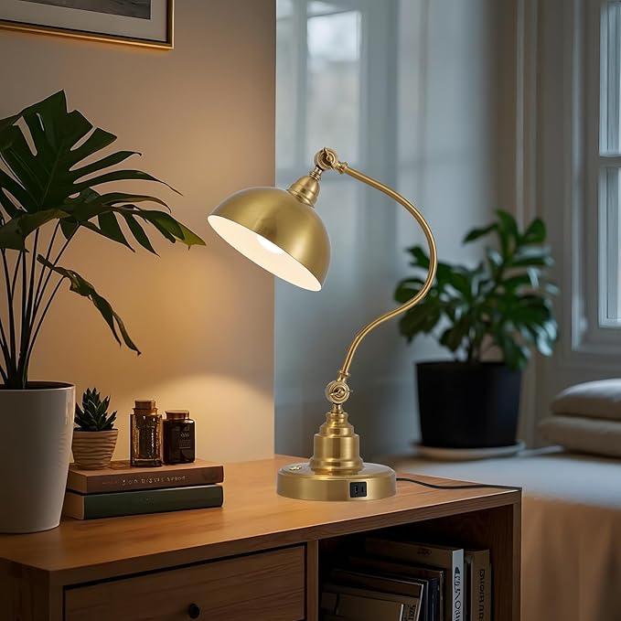 Vintage Brass Gold Color Desk Lamp Decorative Table Lamp for Home Office Living Room Bedroom Desk Light, Rustic Industrial Farmhouse Antique Library Study Desk Lamp E26 LED Bulb Included
