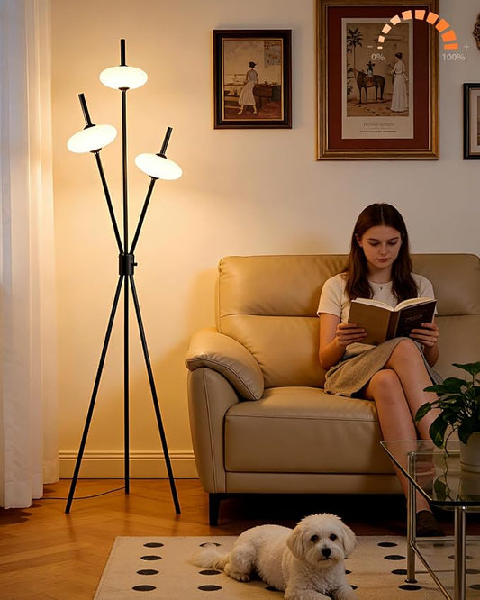 Lightdot Tripod Floor Lamp Stepless Dimmable Black Standing Tall Lamps with 3PCS Elliptical Lampshades Mid Century Modern Floor Lamps for Living Room/Bedroom/Sofa Beside/Corner Decor