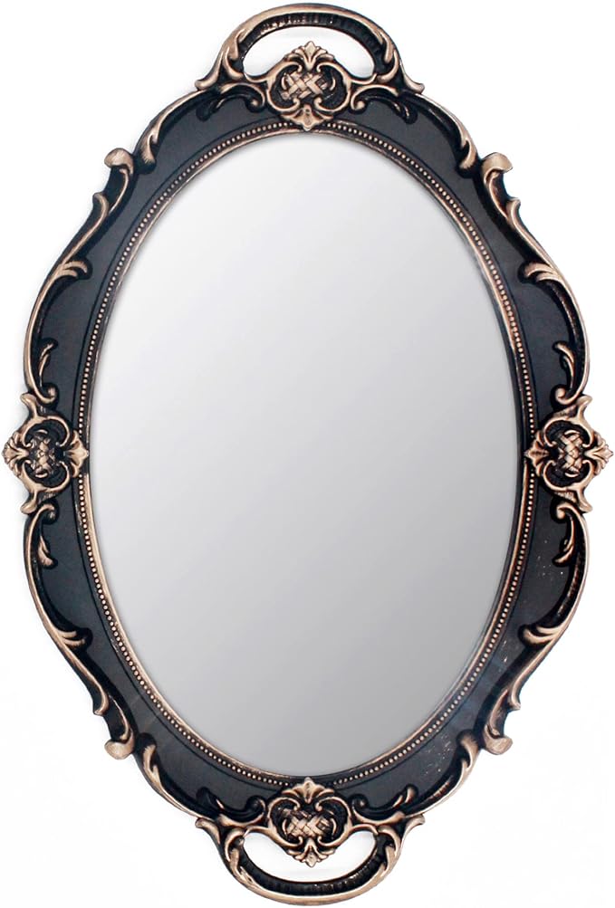 Eaoundm 14.5 x 10 inchs Smallest Oval Antique Decorative Wall Mirror Vintage Hanging Mirror Brown