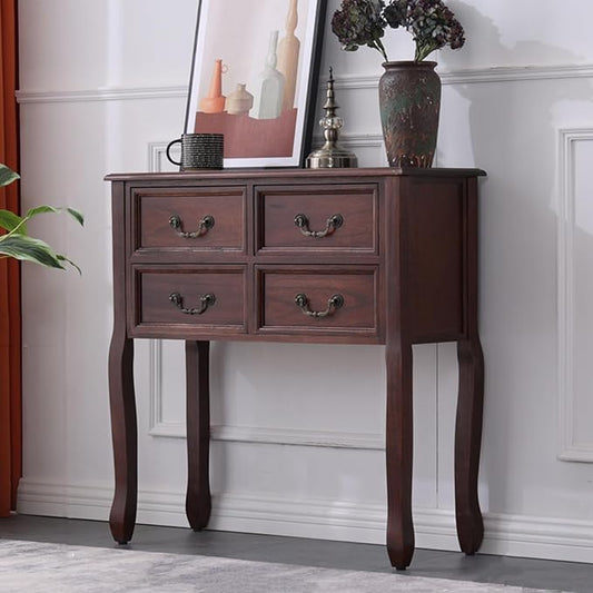 Farmhouse Console Table Sofa Table with Drawers, Solid Wood Entryway Foyer Table with Large Storage Space for Hallway/Living Room (Color : Dark Walnut, Size : L:80cm)