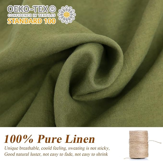 Simple&Opulence 100% Linen Euro Sham Covers with Piping Trim, 26"x26" Pillow Cover Set of 2, Breathable Pillow Shams for Bed Couch Decorative Cushions, Olive Green