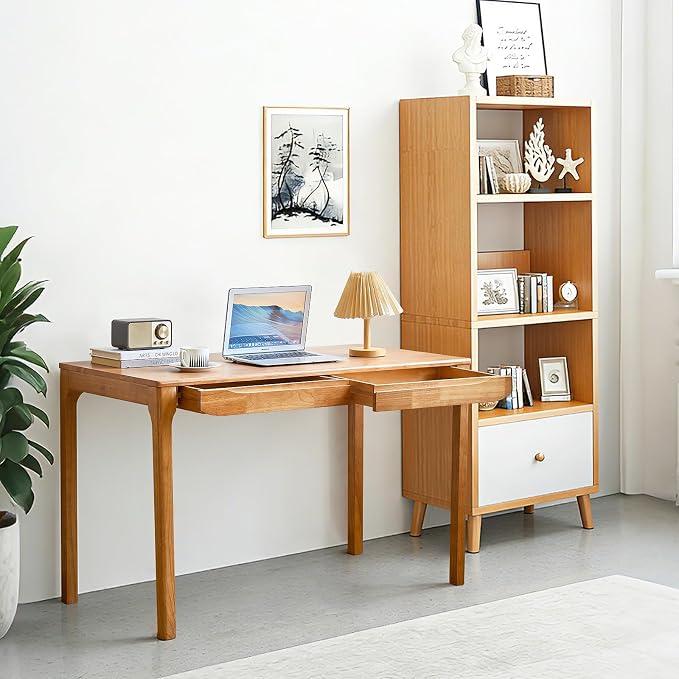 Widen Solid Wood Desk with Drawers,47"X24" Wood Writing Desk for Small Space,Student Computer PC Desks,Home Desks for Work,Gaming Study Desk for Bedroom Escritorios Desk Table (Natural, 47")
