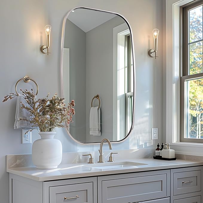 ANDY STAR Chrome Oval Mirror, 24x40 Inch Polished Chrome Bathroom Mirrors, Non-Rusting SUS304 Metal Tube Frame, Wall-Mounted Vertically or Horizontally