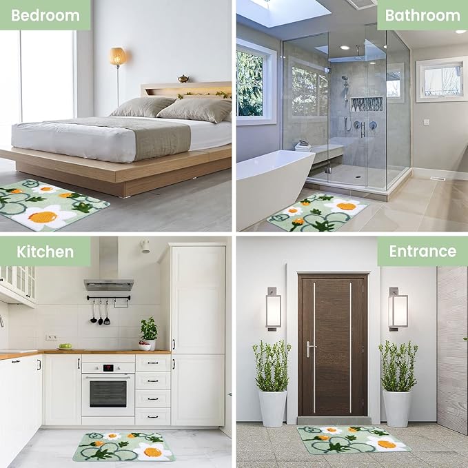 Hi Space Bathroom Rugs Mat 26x18IN Floral Bath Mat for Bathroom Non Slip Machine Washable Soft Microfiber Absorbent Cute Bath Rug Plush Carpet for Tub Shower Sink Fluffy Home Decor Accessories