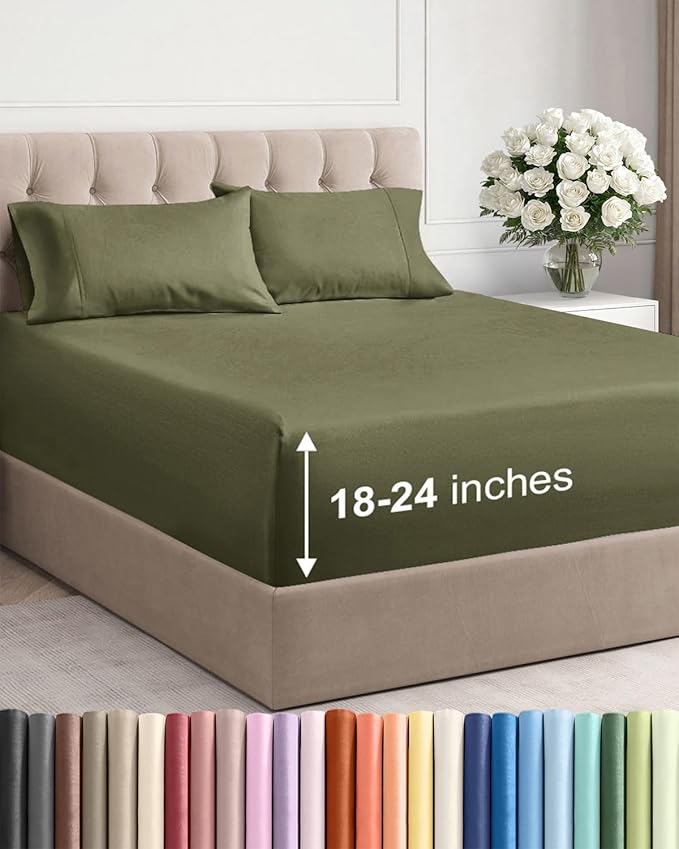 Extra Deep Twin Sheet Set - 4 Piece Breathable and Cooling Sheets - Hotel Luxury Bedding for Women, Men, Kids & Teens - Easy & Secure Fit - Soft, Wrinkle Free & Comfy - Extra Deep Pockets - Sage Green