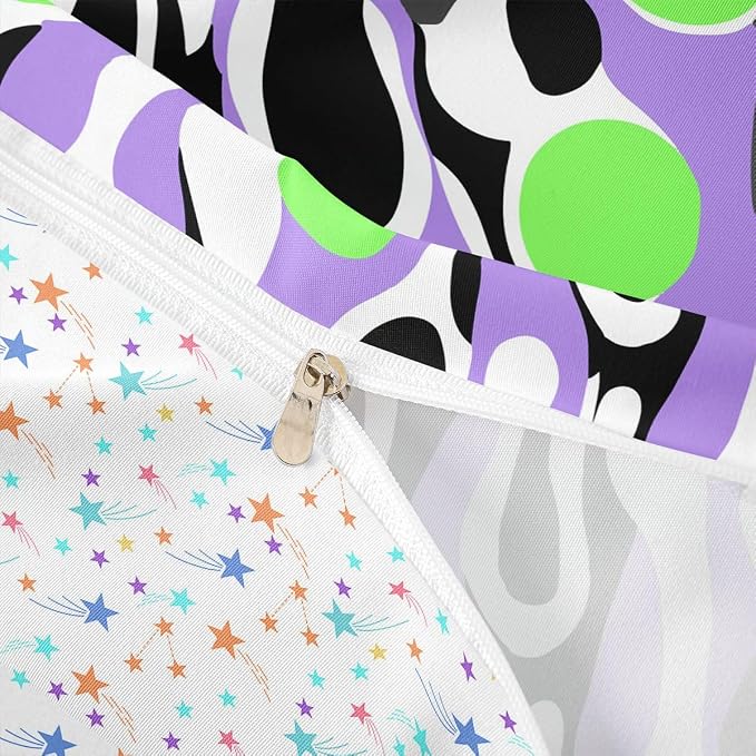 Erosebridal Organic Abstract Duvet Cover Set Modern Contemporary Queen Bedding Set for Kids Boys Boho Mid Century Wavy Lines Comforter Cover Retro Geometric Bed Sets,Purple Green