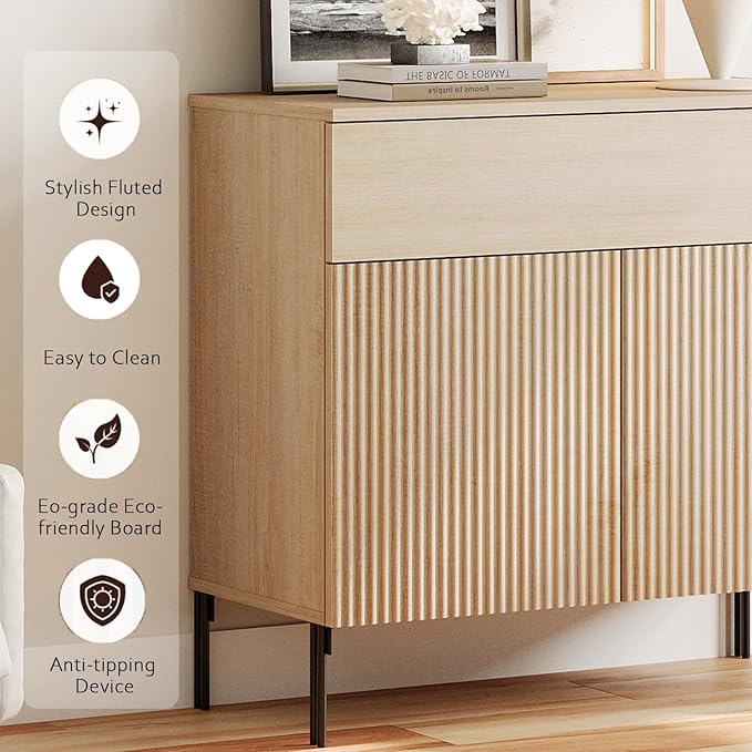 WAMPAT 31.5" Buffet Sideboard Cabinet with Storage, Wood Credenza Console Table with 1 Drawer & 2 Doors, Coffee Bar Cabinet, Wine Bar Storage for Dining Room, Living Room, Beige
