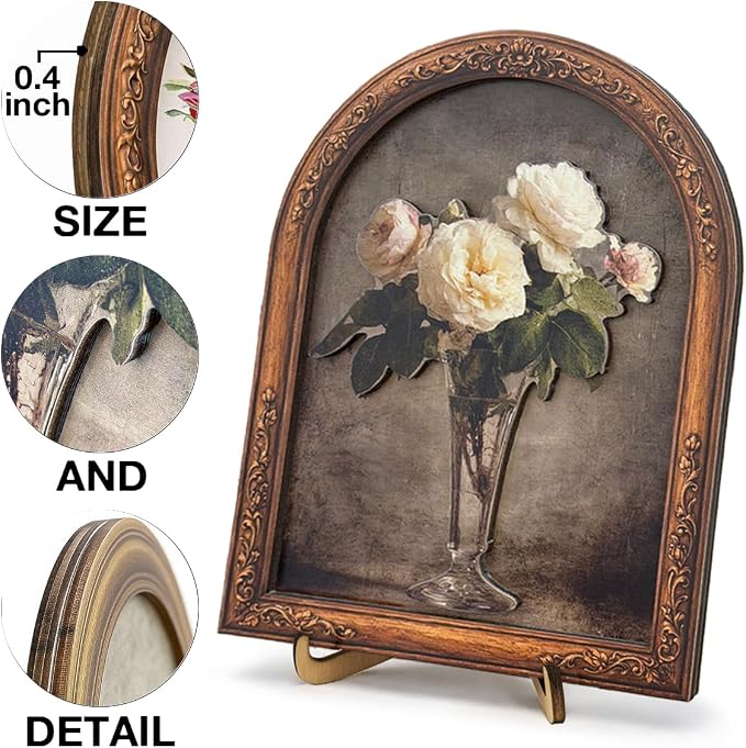 3D Vintage Rose Floral Desk Decor Sign, Vintage Rose Bouquet Glass Vase Framed Wall Art Sign for Home Bedroom Living Room Desk Wall Shelf Rustic Aesthetic Decor 8x10 Inch