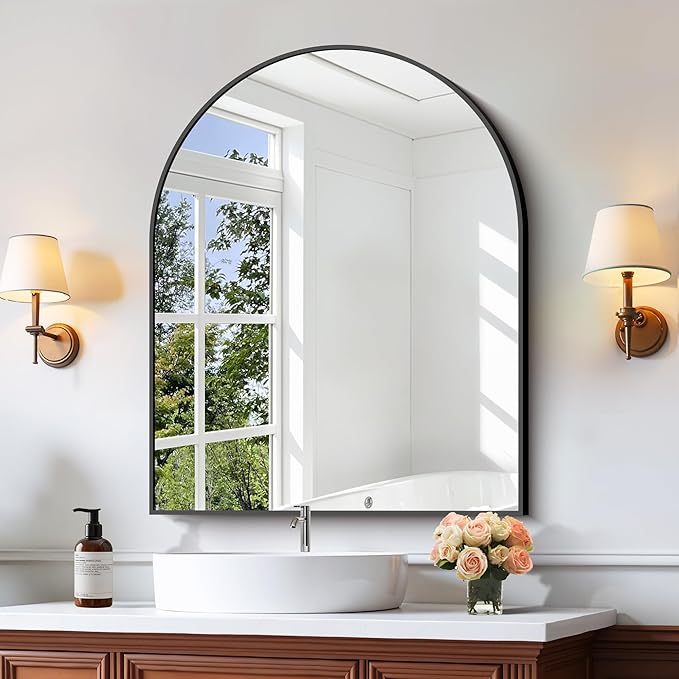 CIRCUMI Arched Wall Mirror, 30"x36" Black Arched Mirror with Tempered Glass, Metal Frame, Large Size for Bathroom, Living Room,Entryway,Over Sink, Arch Mirror for Decor,Shatterproof&Crystal-Clear