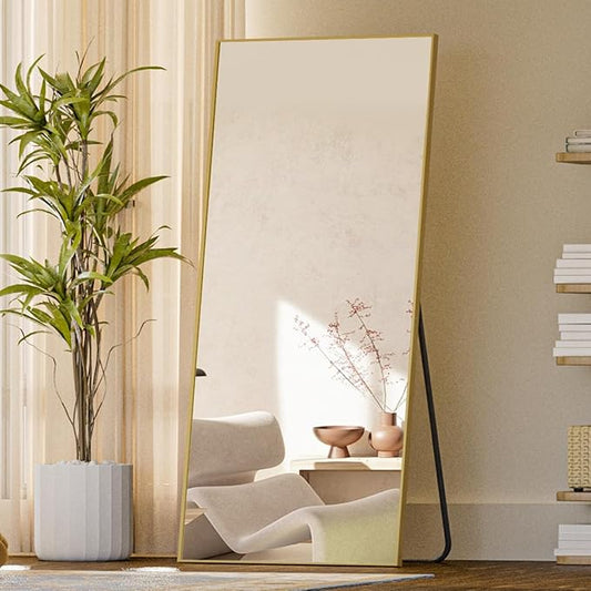 Koonmi 71"x26" Floor Mirror Full Length, Bedroom Floor Body Mirror with Stand, Large Gold Mirror, Leaning, Standing or Hanging Horizontally/Vertically