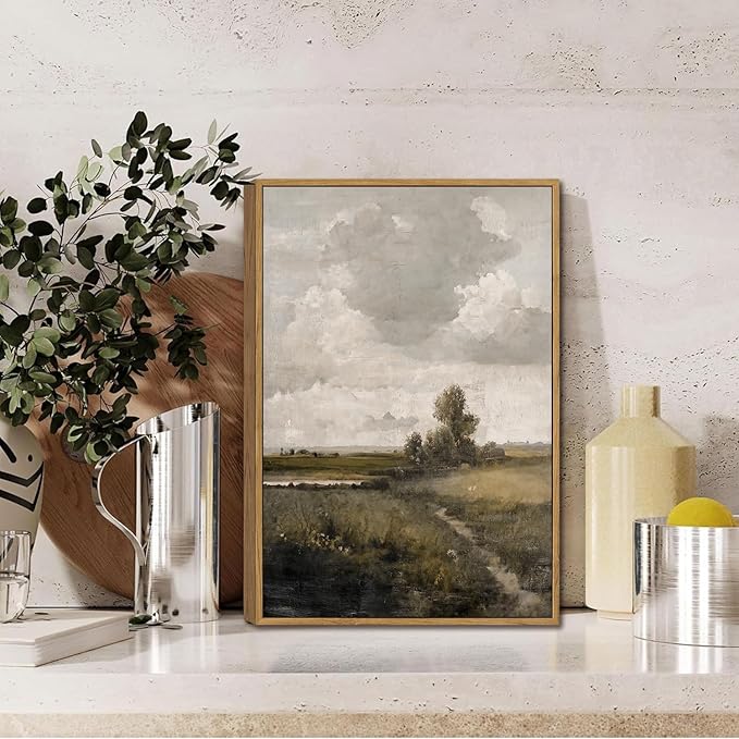 WALLZK Vintage Framed Wall Art Nature Landscape Canvas Prints Farmhouse Wall Decor Cottagecore Artwork for Walls Living Room Bedroom Bathroom 12"x16"