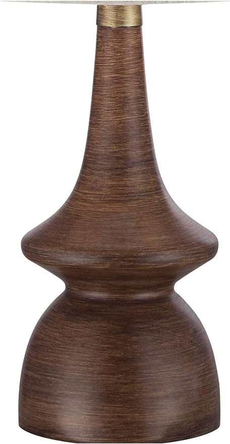 360 Lighting Rexford Mid Century Modern Table Lamp 24" High Walnut Faux Wood Brown Off White Linen Tapered Drum Shade for Bedroom Living Room House Home Bedside Nightstand Office Kids Family