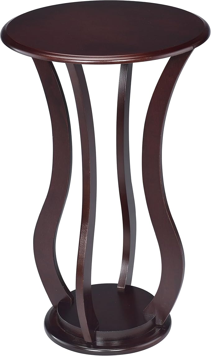 Coaster Home Furnishings - Elton - Wood - Round Plant Stand with Faux Marble Top, Curved Wooden Legs, Built-in Shelf Base and Traditional Style - Living Room - Cherry - 900934