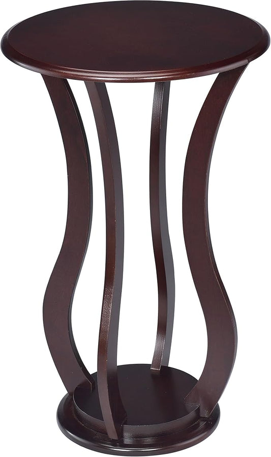 Coaster Home Furnishings - Elton - Wood - Round Plant Stand with Faux Marble Top, Curved Wooden Legs, Built-in Shelf Base and Traditional Style - Living Room - Cherry - 900934