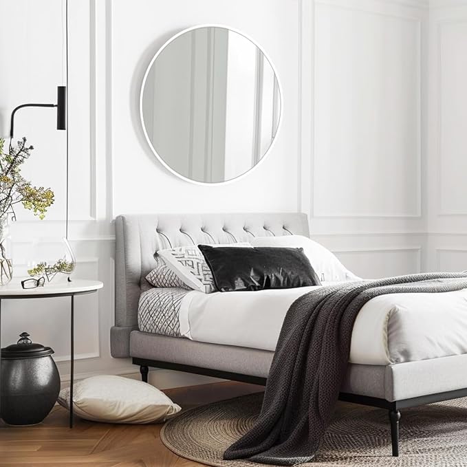 White Round Wall Mirror, White Circle Mirror 20 inch, Round Bathroom Mirrors, Circle Wall Mirrors for Bathroom, Living Room, Hallway, Vanity, Over Sink, Mantel