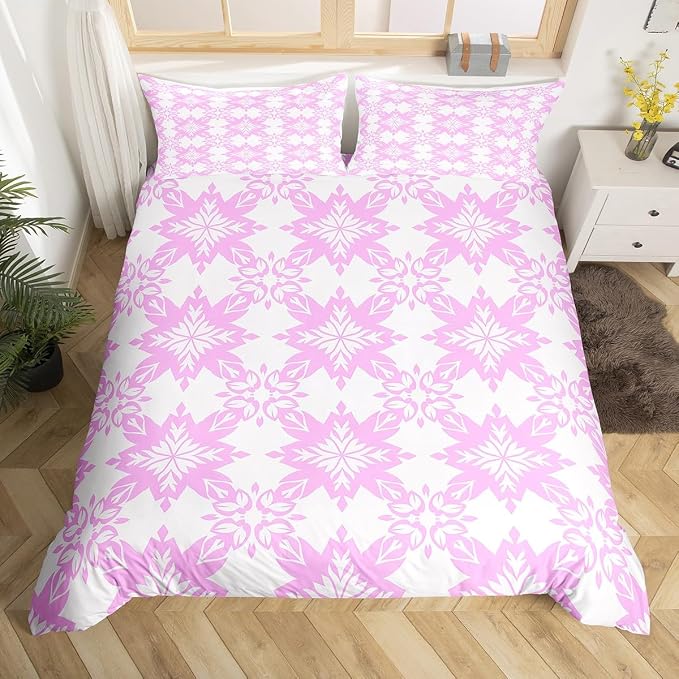 Violet Geometric Floral Duvet Cover Twin for Kids Boys Girls,Classical Damask Flower Comforter Cover,Retro Vintage Art Bedding Set,Mid Century Aesthetic Bed Set with 1 Pillowcase Bedroom Decor