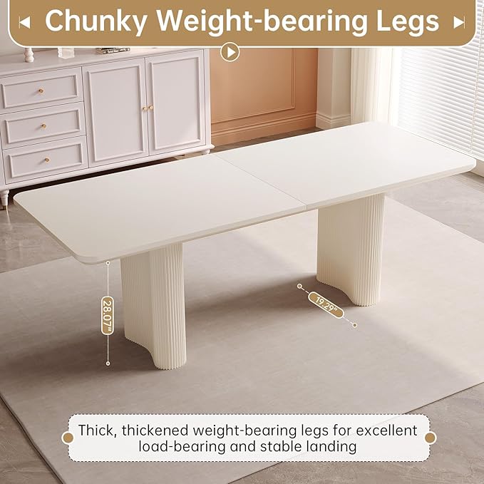 5 Pieces Dining Table & Chairs Set for 4, 78.97" Rectangular Kitchen Table with 4 Chairs, Kitchen & Dining Room Sets with Waved Legs for Home, Apartment, White