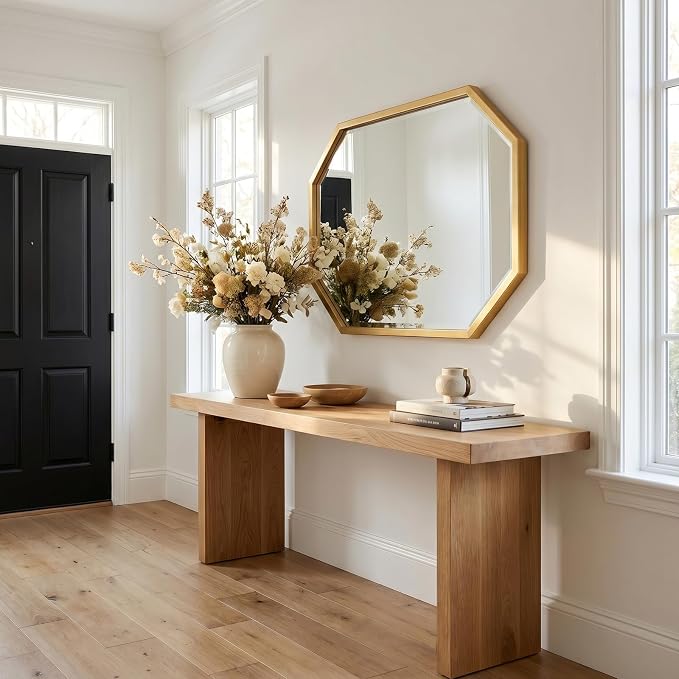 20 x 28 Inch Gold Octagon Wall Mirror, Modern Metal Framed Octagonal Bathroom Mirror, Decorative Wall Mounted Mirror for Vanity, Living Room, Bedroom & Entryway
