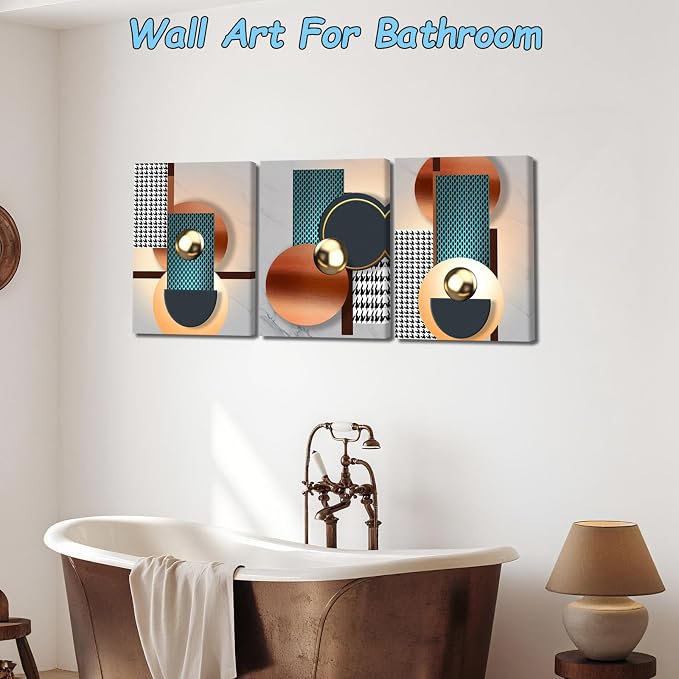 Pennimor 3Pcs Framed Geometric Abstract Wall Art, Simple Neutral Wood Wall Decor, Modern Minimalist Artwork Printing for Bathroom Bedroom Living Room Home Office Farmhouse 20x28in