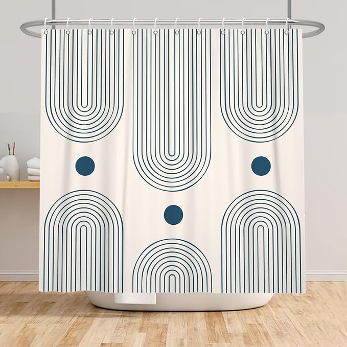 Mid Century Modern Shower Curtain Abstract Minimalist Arch Sun Lines Geometric Aesthetic Bath Curtain Boho Bathtub Decorations Waterproof Fabric Bathroom Curtain with Hooks 72x84 inch