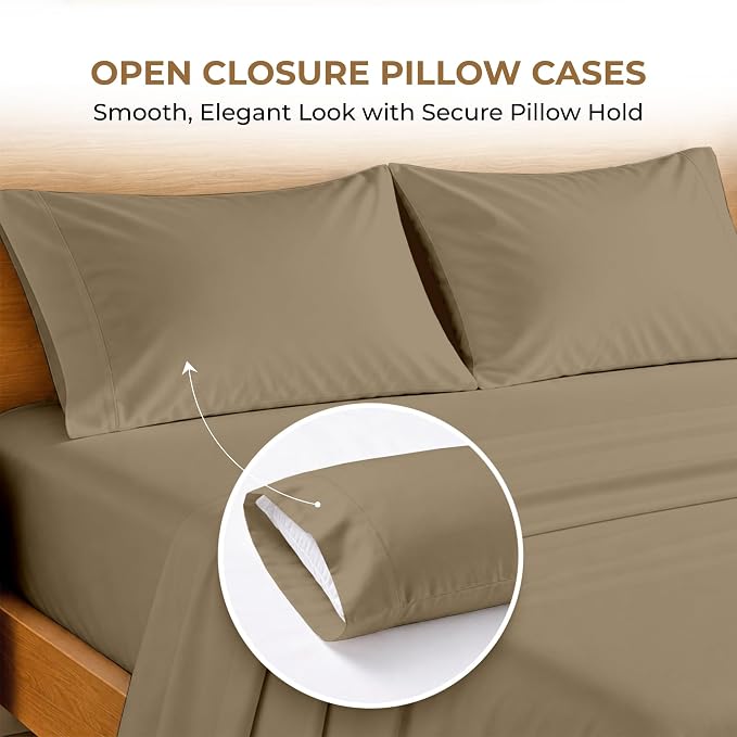 SGI bedding 100% Egyptian Cotton Sheets Queen Size – 600 Thread Count Sheets Set, Soft, Cooling, 15" Deep Pocket, Luxury Hotel Bedding, Breathable, Durable - Taupe