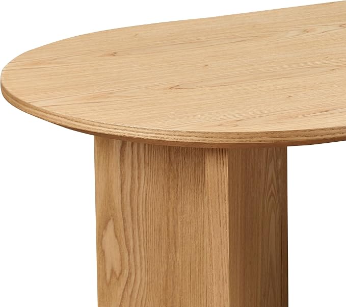 SSLine Mid-Century 39.37" Oval Coffee Table with Pedestal Base Natural Brown Wood Grain Top Cocktail Center Table for Living Room Bedroom