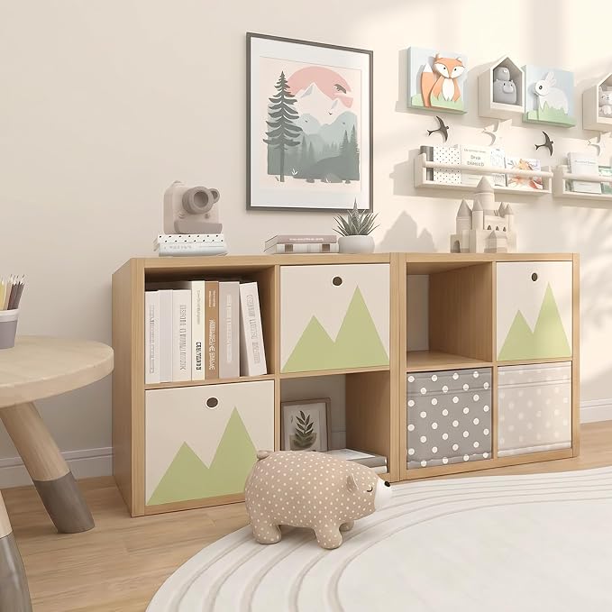 Endearing Limons【2026 Wooden Thick Border】 4 Cube Shelf Storage Organizer with Anti-Tipping Kits + Reversible Open Back Bookcase (11 * 11 Unit Cell Oak)