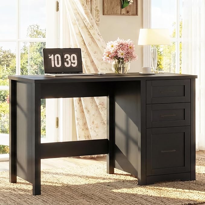Vabches Farmhouse 47” Executive Desk with File Drawer, Mutual Installation Rustic Computer Desk with 2 Storage Drawers,Office Home Workstation for Work Study Writing, Black