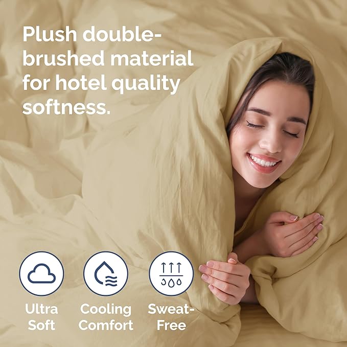 Duvet Cover Queen Size - Extra Soft Queen Size Duvet Cover - Lightweight, Breathable & Cozy - Easy Care & Fade Free with Zipper Closures & Ties - 90" x 90" Inches - (Beige) Comforter Not Included
