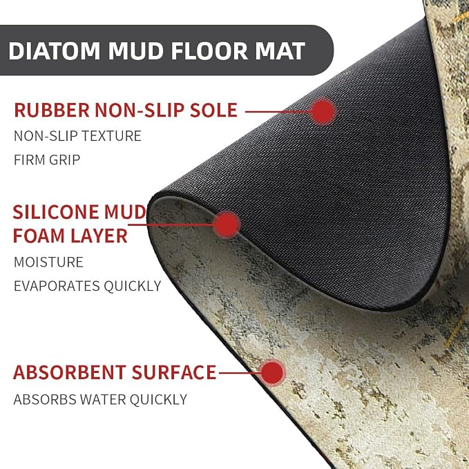 Diatomaceous Earth Bath Mat,Abstract Art Golden Sun Non-Slip Volume Super Absorbent Fast Drying for Bathroom Kitchen Door mat,Eco-Friendly Easy to Clean 20×31Inch (50 * 80cm)