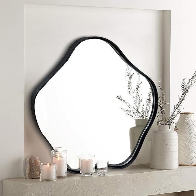 Irregular Shaped Mirror, 20" Modern Scalloped Mirrors, Asymmetrical Wall Mirror Decorative, Wavy Round Mirrors for Living Room Bathroom Bedroom Hallway Entryway Fireplace