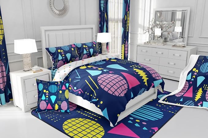 Memphis Duvet Cover Hipster Retro Bedding Set,80s and 90s Hip Hop Funky Comforter Cover Colorful Pop Art Inspired Pattern Twin Bed Set,Watercolor Eighties Memphis Geometrical 80s Bedroom Decor