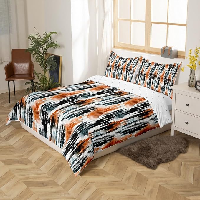 Abstract Black Brown Lines Duvet Cover Toddler for Kids Boys Girls,Watercolor Graffiti Comforter Cover,Geometric Fashion Art Bedding Set,Modern Aesthetic Bed Set with 1 Pillowcase Bedroom Decor